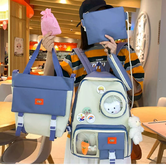 Cute Multi-Pocket Backpack Set (4-in-1)
