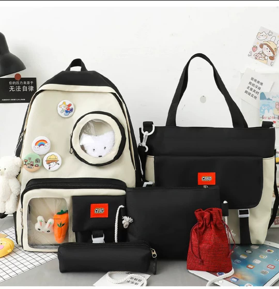 Cute Multi-Pocket Backpack Set (4-in-1)
