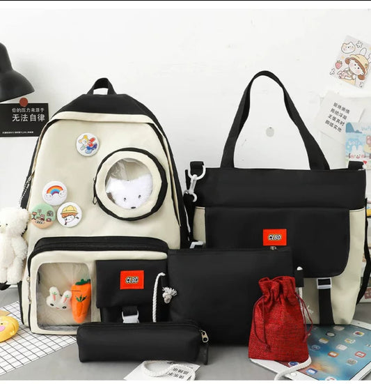 Cute Multi-Pocket Backpack Set (4-in-1)
