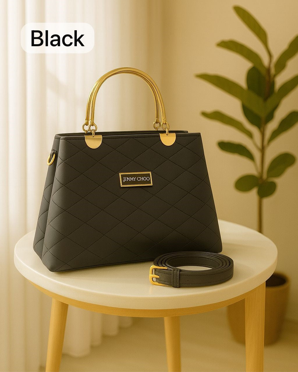 Premium Quilted Faux Leather Handbags with Golden Metal Handles