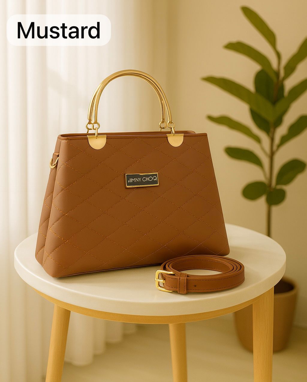 Premium Quilted Faux Leather Handbags with Golden Metal Handles