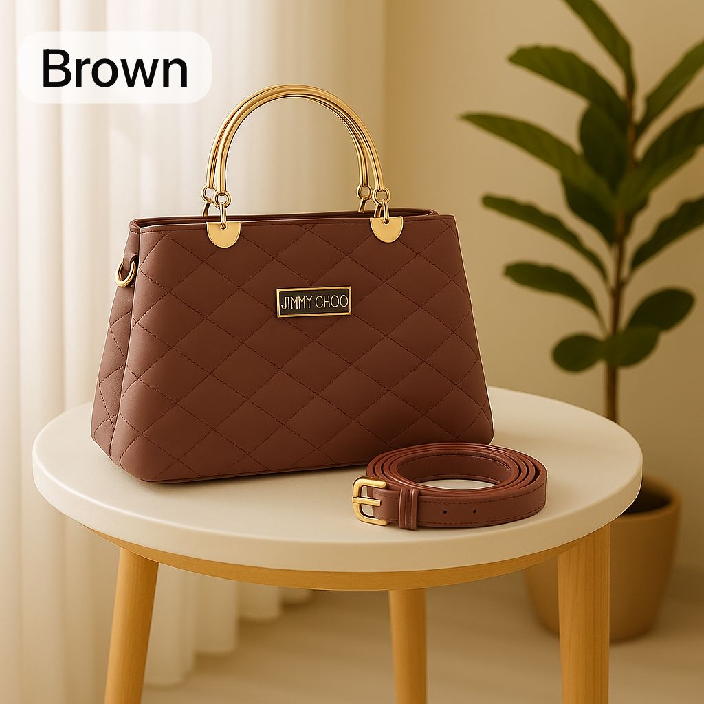 Premium Quilted Faux Leather Handbags with Golden Metal Handles
