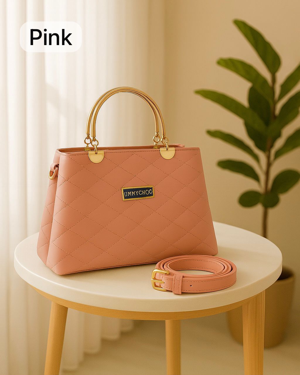 Premium Quilted Faux Leather Handbags with Golden Metal Handles