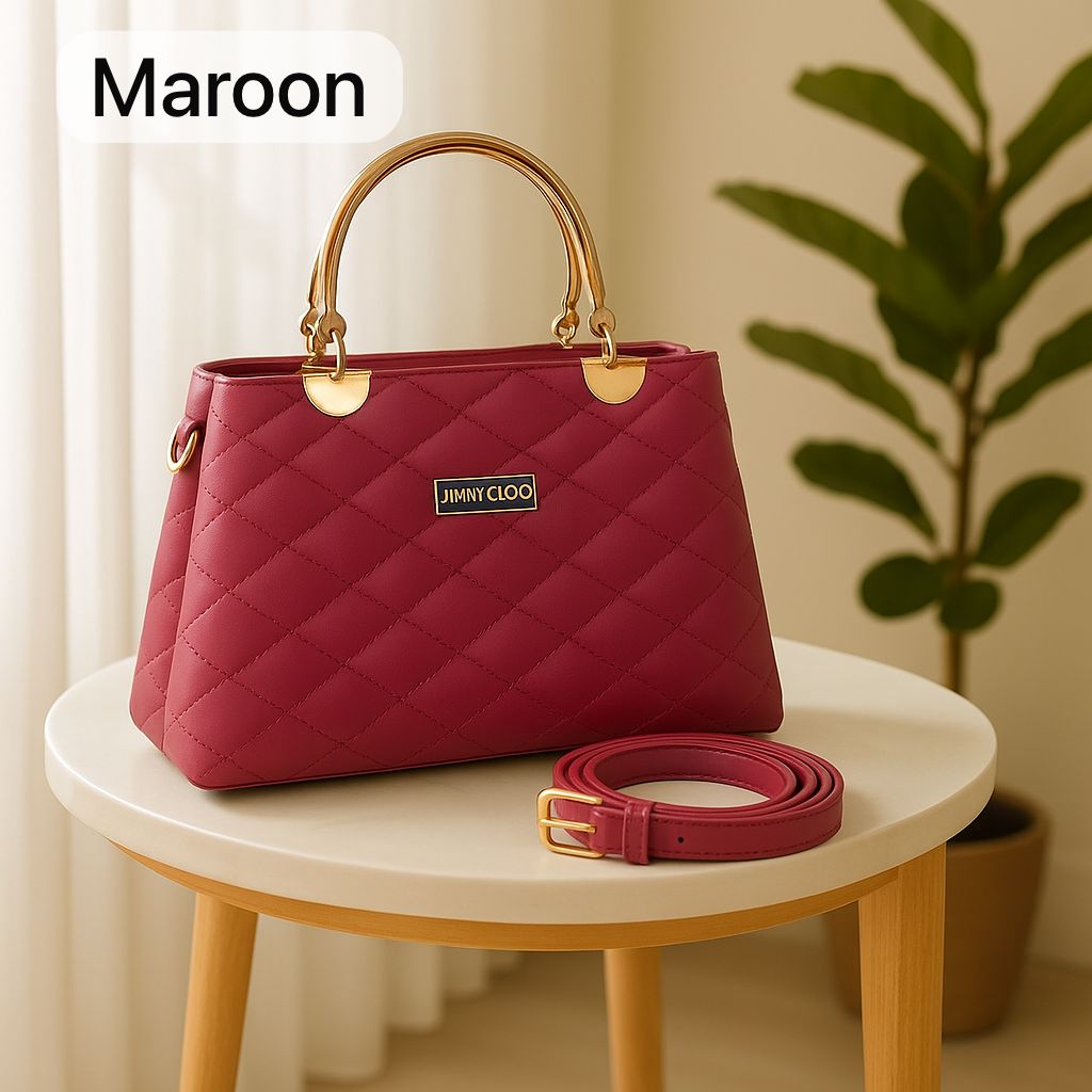 Premium Quilted Faux Leather Handbags with Golden Metal Handles