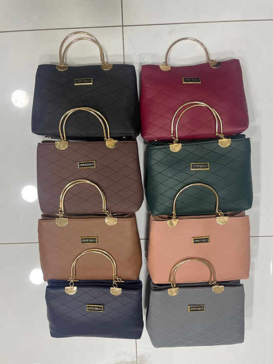 Premium Quilted Faux Leather Handbags with Golden Metal Handles